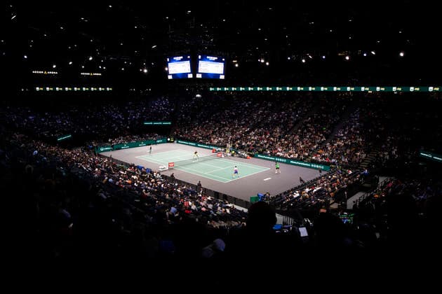 Paris, France, November 1st, 2021 - Atmosphere during the doubles second round match of Novak Djokovic and Filip Krajinovic, both of Serbia,against against Alex de Minaur and Luke Saville, both of Australia, at the Rolex Paris Masters tennis tournament.  Copyright: xAlexisxSciardx