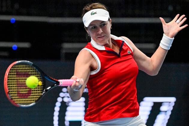 Anastasia Pavlyuchenkova (Russian Tennis Federation) in action during Group A match against Rebecca Marino (Canada), on November 2, 2021, in Prague, Czech Republic, within women’s tennis Billie Jean King Cup (former Fed Cup). (CTKxPhoto VitxSimanek) CTKPhotoP2021110204180  VIS 010