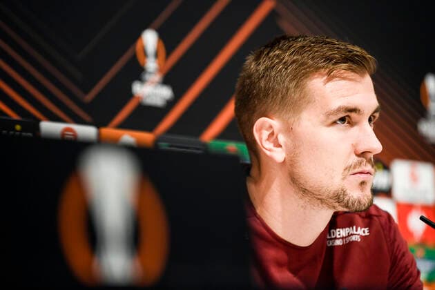 Antwerp s Bjorn Engels pictured during a press conference, PK, Pressekonferenz of Belgian soccer team Royal Antwerp FC, Wednesday 03 November 2021 in Antwerp. The team is preparing for tomorrow s match against Turkish club Fenerbahce S.K. on the fourth day of the UEFA Europa League group stage, in group D. TOMxGOYVAERTS  x3130182x