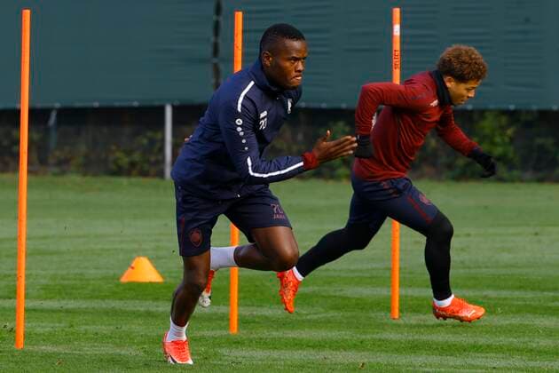 ANTWERPEN, BELGIUM - NOVEMBER 03 : Ally Samatta Mbwana forward of Antwerp FC pictured during a training session of Antwerp ahead of the UEFA Europa League Group stage - Group D match against Fenerbahce on November 3, 2021 in Antwerpen, Belgium, 3 11 2021 ( Antwerp v Fenerbahce - Media activities 3 11 2021 - UEFA Europa League PhotoNews Panoramic 