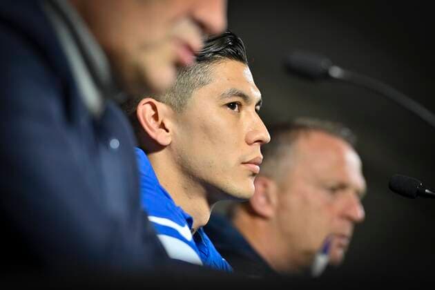 GENK, BELGIUM - NOVEMBER 3 : Gerardo Arteaga defender of KRC Genk talking to the press during a press conference, PK, Pressekonferenz prior to the UEFA Europa League Group stage H match between KRC Genk and West Ham United on November 03, 2021 in Genk, Belgium, 3 11 21 ( KRC Genk v West Ham United- UEFA Europa League Media Activities PhotoNews Panoramic 