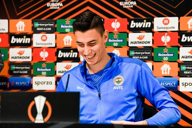 Fenerbahce Berke Ozer pictured during a press conference, PK, Pressekonferenz of Turkish soccer team Fenerbahce, Wednesday 03 November 2021 in Antwerp. The team is preparing for tomorrow s match against Belgian team Royal Antwerp FC, on the fourth day of the UEFA Europa League group stage, in group D. TOMxGOYVAERTS  x3130458x