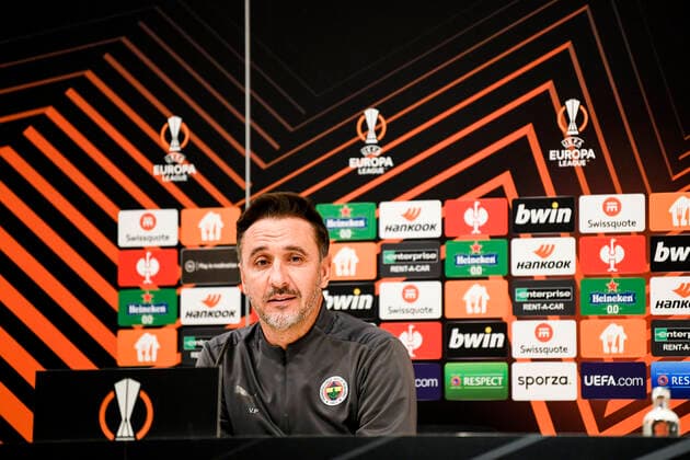 Fenerbahce head coach Vitor Pereira pictured during a press conference, PK, Pressekonferenz of Turkish soccer team Fenerbahce, Wednesday 03 November 2021 in Antwerp. The team is preparing for tomorrow s match against Belgian team Royal Antwerp FC, on the fourth day of the UEFA Europa League group stage, in group D. TOMxGOYVAERTS  x3130470x