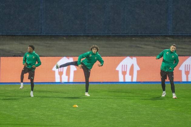 SOCCER - UEFA EL, Dinamo vs Rapid ZAGREB,CROATIA,03.NOV.21 - SOCCER - UEFA Europa League, group stage, GNK Dinamo Zagreb vs SK Rapid Wien, preview, training Rapid. Image shows Emanuel Aiwu, Robert Ljubicic and Ercan Kara (Rapid).  GEPAxpictures xPhilippxBrem