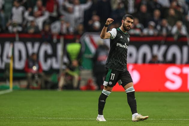 04.11.2021 WARSZAWA, LAZIENKOWSKA PILKA NOZNA ( FOOTBALL ) LIGA EUROPY UEFA SEZON 2021 2022 ( UEFA EUROPEAN LEAGUE ) FAZA GRUPOWA (GROUP STAGE)?MECZ LEGIA WARSZAWA - SC NAPOLI ( GAME LEGIA WARSAW - SC NAPOLI )??NZ MAHIR EMRELI RADOSC, BRAMKA, GOL LEGIA WARSZAWA??FOTO LUKASZ GROCHALA CYFRASPORT NEWSPIX.PL --- Newspix.pl  20211104CSLG0008