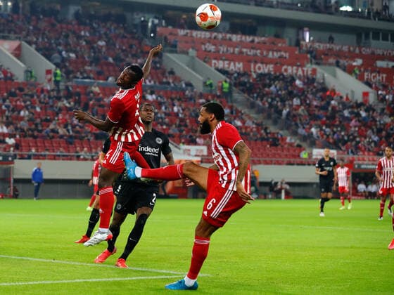 Olympiacos F.C. v Eintracht Frankfurt UEFA Europa League Mady Camara of Olympiacos F.C. heads the ball away during the UEFA Europa League Group D match at Karaiskakis Stadium, Piraeus Content Not Available For UK Newspapers Copyright: xYannisxHalasx FIL-16070-0034