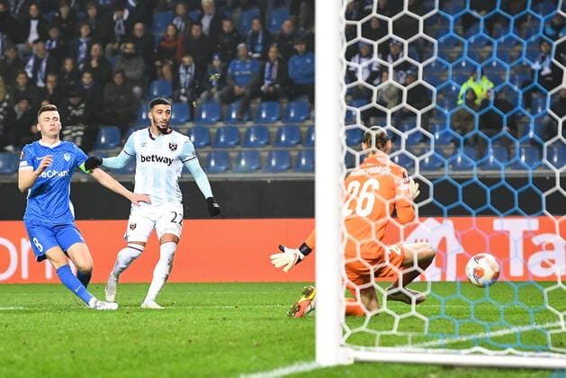 Mandatory Credit: Photo by Simon Dael Shutterstock (12587229cp) Said Benrahma of West Ham United scores 1-2 Genk v West Ham United, UEFA Europa League Group H, Football Cegeka Arena, Genk, Belgium - 04 Nov 2021 Genk v West Ham United, UEFA Europa League Group H, Football Cegeka Arena, Genk, Belgium - 04 Nov 2021  Copyright: xSimonxDael Shutterstockx 12587229cp