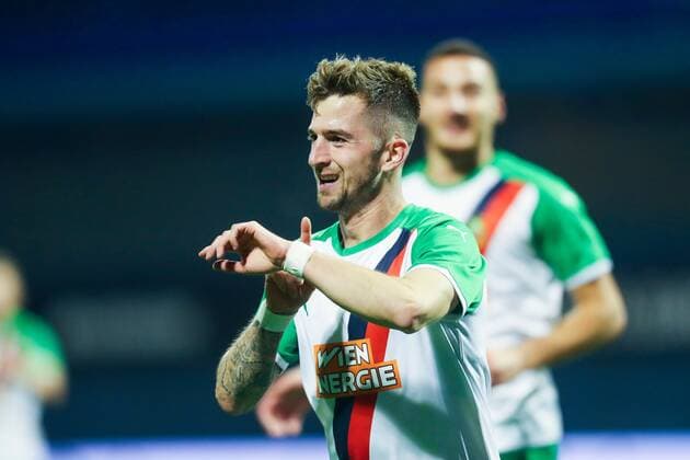 SOCCER - UEFA EL, Dinamo vs Rapid ZAGREB,CROATIA,04.NOV.21 - SOCCER - UEFA Europa League, group stage, GNK Dinamo Zagreb vs SK Rapid Wien. Image shows the rejoicing of Christoph Knasmuellner (Rapid).  GEPAxpictures xPhilippxBrem