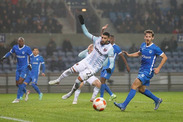 KRC Genk v West Ham United UEFA Europa League Said Benrahma of West Ham United narrowly misses the ball during the UEFA Europa League Group H match at Cegeka Arena, Genk Content Not Available For UK Newspapers Copyright: xPaulxChestertonx FIL-16067-0171