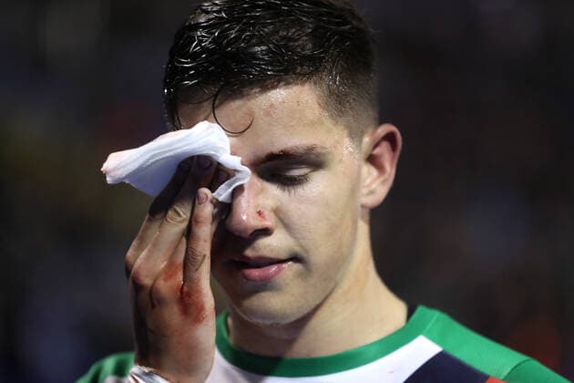 Dinamo Zagreb v Rapid Wien: Group H - UEFA Europa League Martin Moormann of Rapid leaves the field injuerd during the UEFA Europa League group H match between Dinamo Zagreb and Rapid Wien at Maksimir Stadium on November 4, 2021 in Zagreb, Croatia. LukaxStanzl PIXSELL