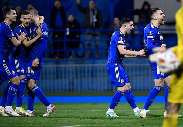 Dinamo Zagreb v Rapid Wien: Group H - UEFA Europa League Komnen Andric of Dinamo Zagreb celebrate after scoring during the UEFA Europa League group H match between Dinamo Zagreb and Rapid Wien at Maksimir Stadium on November 4, 2021 in Zagreb, Croatia. MarkoxLukunic PIXSELL