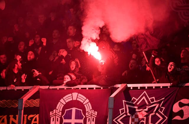 Dinamo Zagreb v Rapid Wien: Group H - UEFA Europa League Fans lit flares in the stands during the UEFA Europa League group H match between Dinamo Zagreb and Rapid Wien at Maksimir Stadium on November 4, 2021 in Zagreb, Croatia. Pixsell MBxMedia
