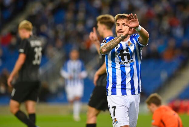 Partido de la Europa League entre la Real Sociedad y el Sturm Graz. En la imagen, Portu. Europa League match between Real Sociedad and Sturm Graz. In this picture, Portu. 