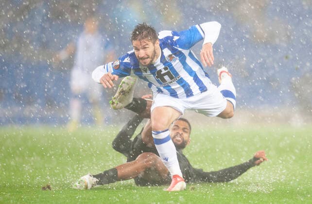 Partido de la Europa League entre la Real Sociedad y el Sturm Graz. En la imagen, Portu. Europa League match between Real Sociedad and Sturm Graz. In this picture, Portu. 