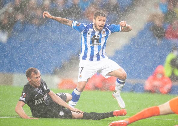 Partido de la Europa League entre la Real Sociedad y el Sturm Graz. En la imagen, Portu. League match between Real Sociedad and Sturm Graz. In this picture, Portu. 