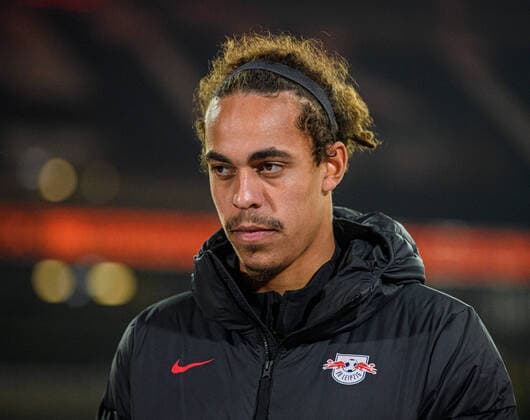 Leipzigs Yussuf Poulsen. Fussball 1. Bundesliga, 10. Spieltag: Eintracht Frankfurt - RB Leipzig 1:1. 30. Oktober 2021: Frankfurt, Deutsche Bank Park. Eintracht Frankfurt - RB Leipzig 1:1