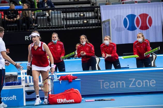 2021 Billie Jean King Cup Finals Russia - USA Semifinal Match 2 Anastasia Pavlyuchenkova (RUS) with team 2021 Billie Jean King Cup Finals