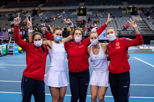 2021 Billie Jean King Cup Finals Russia - USA Semifinal Match 3 Doubles Veronika Kudermetova (RUS) and Liudmila Samsonova (RUS) with team 2021 Billie Jean King Cup Finals