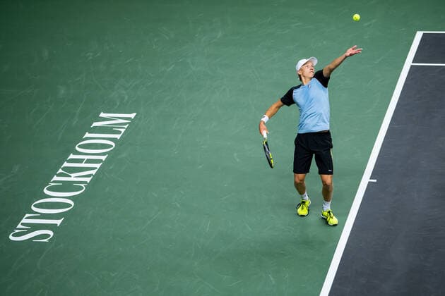 211107 Leo Borg of Sweden in Singles round one during the Stockholm Open tennis tournament on November 7, 2021 in Stockholm. Photo: Joel Marklund BILDBYRAN kod JM JM0214 bbeng tennis stockholm open Copyright: JOELxMARKLUND BB211107JM010