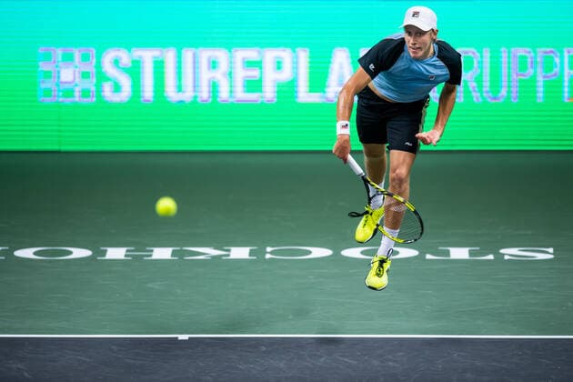 211107 Leo Borg of Sweden in Singles round one during the Stockholm Open tennis tournament on November 7, 2021 in Stockholm. Photo: Joel Marklund BILDBYRAN kod JM JM0214 bbeng tennis stockholm open Copyright: JOELxMARKLUND BB211107JM011