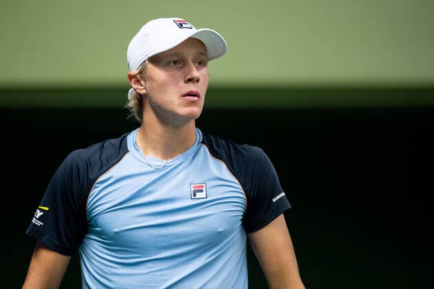 211107 Leo Borg of Sweden in Singles round one during the Stockholm Open tennis tournament on November 7, 2021 in Stockholm. Photo: Joel Marklund BILDBYRAN kod JM JM0214 bbeng tennis stockholm open Copyright: JOELxMARKLUND BB211107JM013