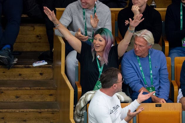 211107 Patricia and Björn Borg celebrates during the Stockholm Open tennis tournament on November 7, 2021 in Stockholm. Photo: Joel Marklund BILDBYRAN kod JM JM0214 bbeng tennis stockholm open Jubel Copyright: JOELxMARKLUND BB211107JM014