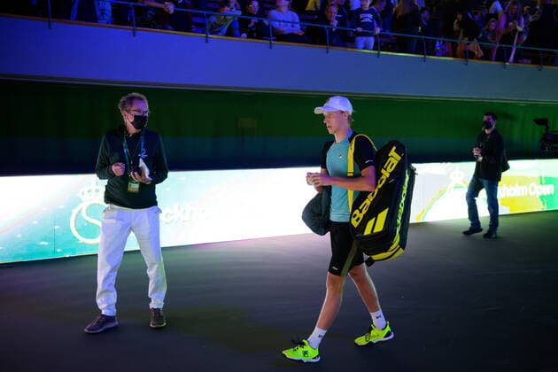 211107 Leo Borg of Sweden after competing in Singles round one during the Stockholm Open tennis tournament on November 7, 2021 in Stockholm. Photo: Joel Marklund BILDBYRAN kod JM JM0214 bbeng tennis stockholm open Sverige depp Copyright: JOELxMARKLUND BB211107JM037