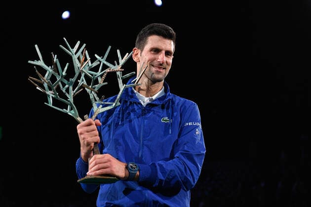 Novak Djokovic during the price ceremony, mit Pokal of the Rolex Paris Master 2021 at the Accord Arena on sunday november 7, 2021. Paris. France. Copyright: AntonioxBorga