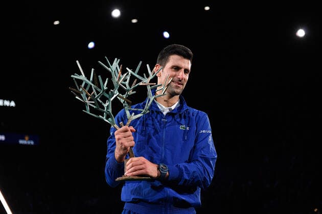 Novak Djokovic during the price ceremony, mit Pokal of the Rolex Paris Master 2021 at the Accord Arena on sunday november 7, 2021. Paris. France. Copyright: AntonioxBorga