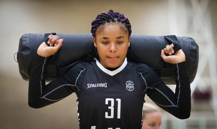 Belgian Cats Maxuella Lisowa-Mbaka pictured during a training session of Belgian national basket team the Belgian Cats, Monday 08 November 2021 in Antwerp. The team is preparing for the FIBA Women s EuroBasket 2023 Qualifier against Germany next Sunday. VIRGINIExLEFOUR  x3133323x