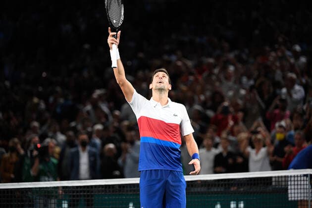 Novak Djokovic (SRB) jubeln jubelt nach Spielende, celebrate during the Rolex Paris Master 2021 at the Accord Arena on sunday november 7, 2021. Paris. France. Copyright: AntonioxBorga