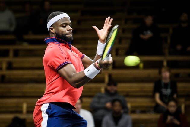 211108 Frances Tiafoe of USA competes in men s first round Singles match during Stockholm Open on November 8, 2021 in Stockholm. Photo: Erik Simander BILDBYRAN COP 201 EW0028 tennis stockholm open sverige bbeng Copyright: ERIKxSIMANDER BB211108ES023