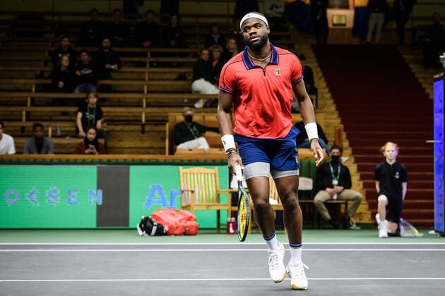 211108 Frances Tiafoe of USA competes in men s first round Singles match during Stockholm Open on November 8, 2021 in Stockholm. Photo: Erik Simander BILDBYRAN COP 201 EW0028 tennis stockholm open sverige bbeng Copyright: ERIKxSIMANDER BB211108ES027