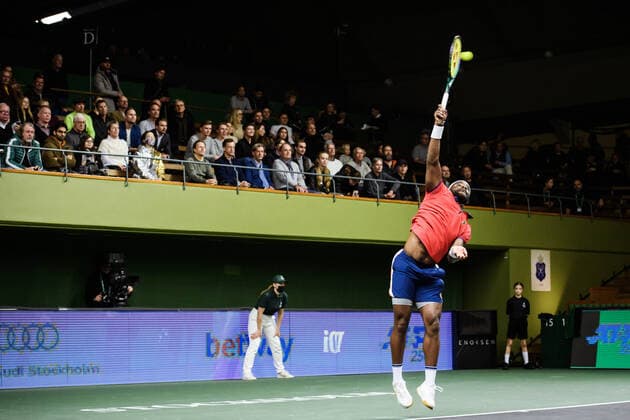 211108 Frances Tiafoe of USA competes in men s first round Singles match during Stockholm Open on November 8, 2021 in Stockholm. Photo: Erik Simander BILDBYRAN COP 201 EW0028 tennis stockholm open sverige bbeng Copyright: ERIKxSIMANDER BB211108ES029