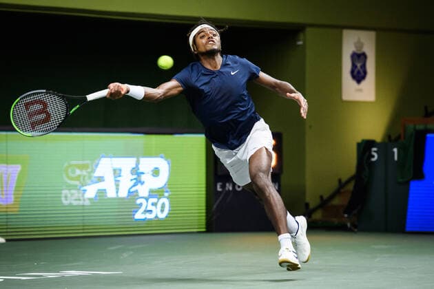 211108 Elias Ymer of Sweden competes in men s first round Singles match during Stockholm Open on November 8, 2021 in Stockholm. Photo: Erik Simander BILDBYRAN COP 201 EW0028 tennis stockholm open sverige bbeng Copyright: ERIKxSIMANDER BB211108ES037