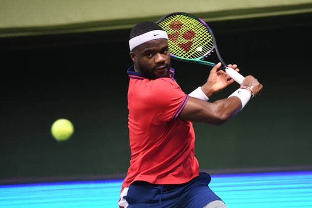 Frances Tiafoe, USA, play against Elias Ymer, Sweden, during the tennis tournament Stockholm Open November 8, 2021. STOCKHOLM Sweden x10080x