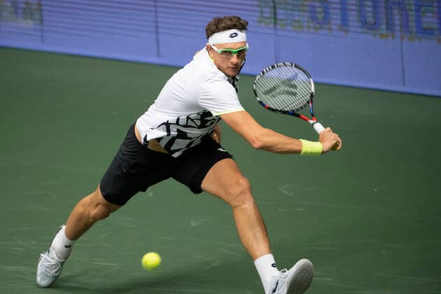 Denis Istomin, Uzbekistan, play against Filip Krajinovic, Serbia during the tennis tournament Stockholm Open November 8, 2021. STOCKHOLM Sweden x10080x