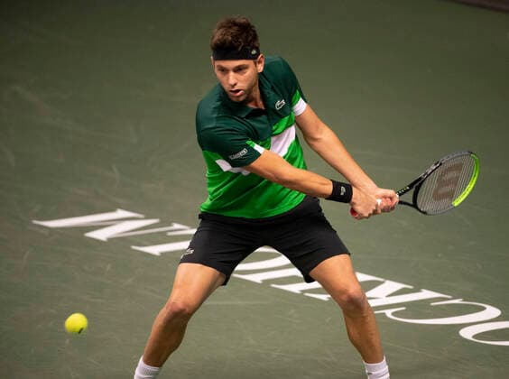 Filip Krajinovic, Serbia play against Denis Istomin, Uzbekistan, during the tennis tournament Stockholm Open November 8, 2021. STOCKHOLM Sweden x10080x