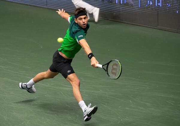 Filip Krajinovic, Serbia play against Denis Istomin, Uzbekistan, during the tennis tournament Stockholm Open November 8, 2021. STOCKHOLM Sweden x10080x