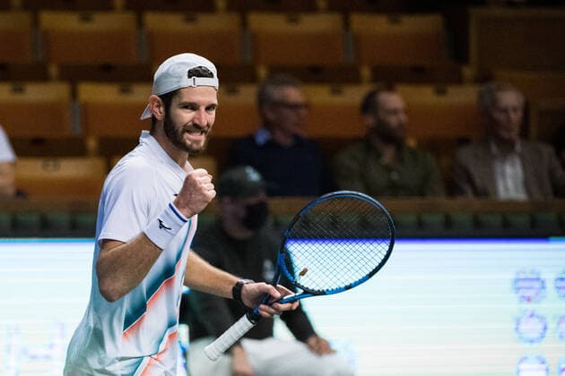 211108 Andrea Vavassori of Italy celebrates while competing in men s first round Singles match during Stockholm Open on November 8, 2021 in Stockholm. Photo: Emma Wallskog BILDBYRAN COP 320 EW0028 tennis stockholm open sverige bbeng jubel Copyright: EMMAxWALLSKOG BB211108BB361
