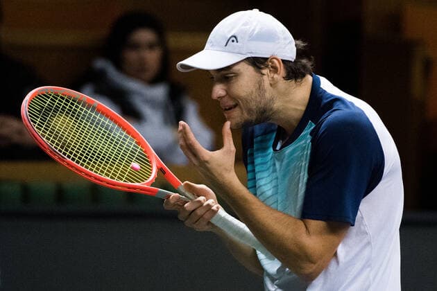 211108 Pavel Kotov of Russia looks dejected while competing in men s first round Singles match during Stockholm Open on November 8, 2021 in Stockholm. Photo: Emma Wallskog BILDBYRAN COP 320 EW0028 tennis stockholm open sverige bbeng Copyright: EMMAxWALLSKOG BB211108BB368