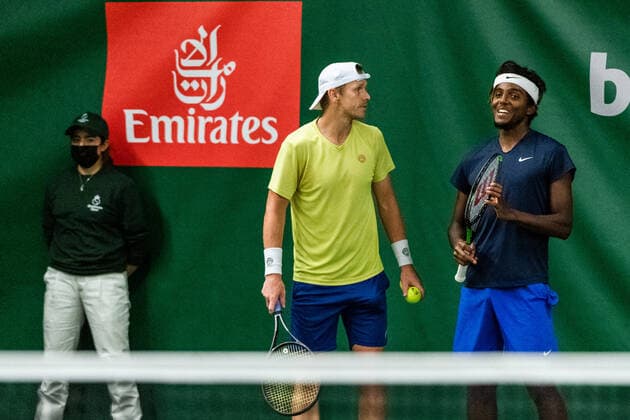 211109 Elias Ymer and Markus Eriksson of Sweden after competing in men s first round Singles match during Stockholm Open on November 9, 2021 in Stockholm. Photo: Emma Wallskog BILDBYRAN COP 320 EW0029 tennis stockholm open day 3 bbeng sweden sverige Copyright: EMMAxWALLSKOG BB211109BB461