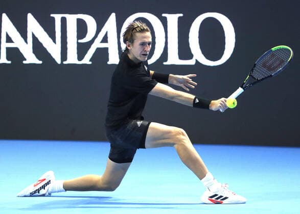 November 9, 2021, MILAN, ITALY: Sebastian Korda of Usa returns the ball during the match against Hugo Gaston of France on the first day of the Next Gen ATP, Tennis Herren Finals in Milan, Italy, 09 November 2021. The Next Gen Atp Finals runs from 09 November through 13 November.ANSA MATTEO BAZZI Next Gen ATP finals  - ZUMAa110 20211109_zaf_a110_025 Copyright: xMatteoxBazzix