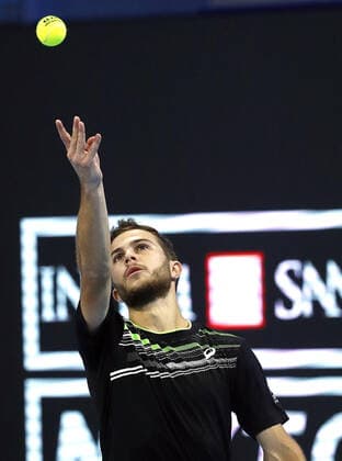 November 9, 2021, MILAN, ITALY: Hugo Gaston of France returns the ball during the match against Sebastian Korda of Usa on the first day of the Next Gen ATP, Tennis Herren Finals in Milan, Italy, 09 November 2021. The Next Gen Atp Finals runs from 09 November through 13 November.ANSA MATTEO BAZZI Next Gen ATP finals  - ZUMAa110 20211109_zaf_a110_026 Copyright: xMatteoxBazzix