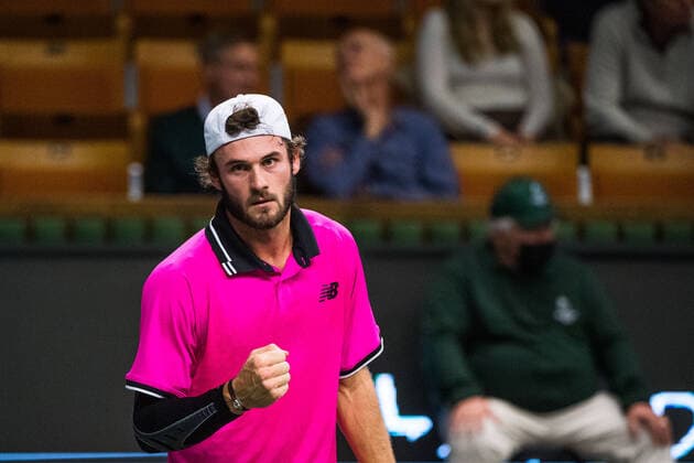 211110 Tommy Paul of USA celebrates while competing in men s second round Singles match during Stockholm Open on November 10, 2021 in Stockholm. Photo: Emma Wallskog BILDBYRAN COP 320 EW0031 tennis stockholm open day 4 bbeng jubel Copyright: EMMAxWALLSKOG BB211110BB299