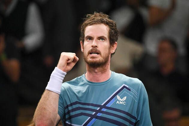 STOCKHOLM 20211110 Andy Murray of Great Britain celebrates after winning his men s singles tennis match against Jannik Sinner of Italy during the tennis tournament Stockholm Open on November 10, 2021. STOCKHOLM SWEDEN TENNIS x10080x