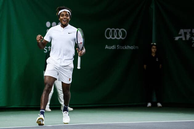 211111 Elias Ymer of Sweden clebrates after competing in men s quarter final s Doubles match during Stockholm Open on November 11, 2021 in Stockholm. Photo: Jesper Zerman BILDBYRAN COP 234 JZ0154 tennis stockholm open day 5 bbeng jubel Copyright: JESPERxZERMAN BB211111JZ014