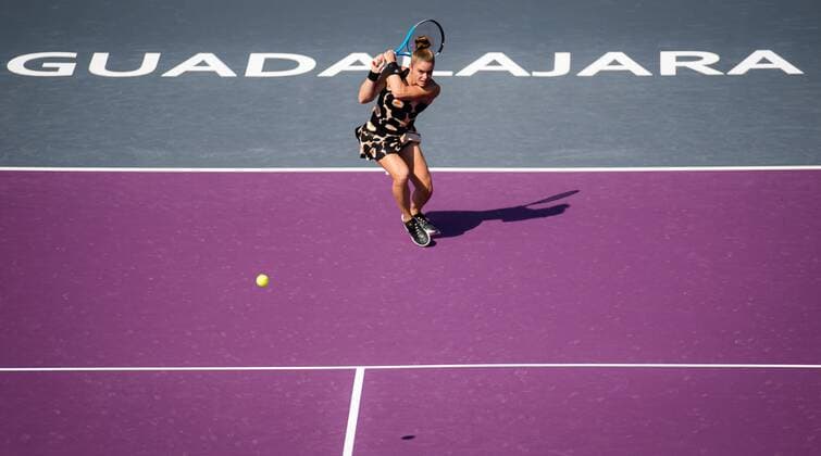 Mandatory Credit: Photo by Rob Prange Shutterstock (12596804u) Maria Sakkari of Greece in action during the first round-robin match at the 2021 Akron WTA, Tennis Damen Finals Guadalajara WTA tennis tournament Akron WTA Finals, Day 2, Tennis, Panamerican Tennis Center Guadalajara, Mexico - 11 Nov 2021 Akron WTA Finals, Day 2, Tennis, Panamerican Tennis Center Guadalajara, Mexico - 11 Nov 2021  Copyright: xRobxPrange Shutterstockx 12596804u