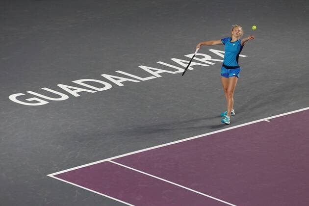 Katerina Siniakova of Czech Republic in action against Sharon Fichman of Canada and Giuliana Olmos of Mexico, during a doubles match of the AKRON WTA, Tennis Damen Finals tournament, in Guadalajara , Mexico, 11 November 2021. AKRON WTA Finals of Guadalajara !ACHTUNG: NUR REDAKTIONELLE NUTZUNG!  Copyright: xFranciscoxGuascox AME6664 20211112-5414587bfbb37c65f7b0463c708393f031b2a1c8