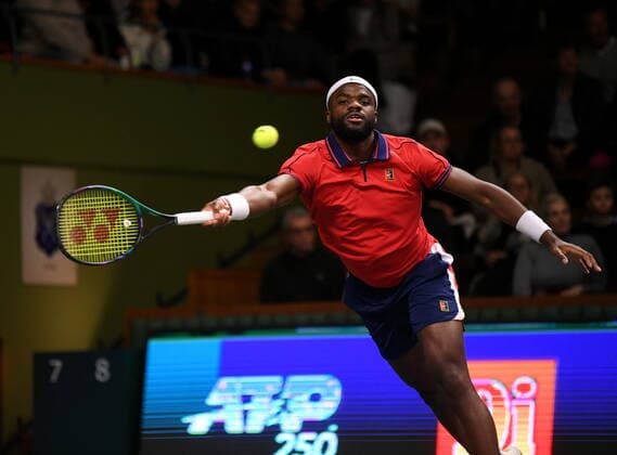 STOCKHOLM 20211112 Frances Tiafoe of USA return the ball to Tommy Paul of USA during their semi final Stockholm Open 2021 Stockholm Open 2021 at the Royal Tennis Hall Friday Nov. 12, 2021. STOCKHOLM SWEDEN TENNIS x10080x